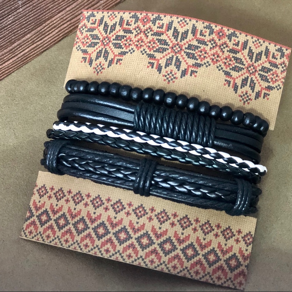 Leather Layered Bracelet 4-Piece Set